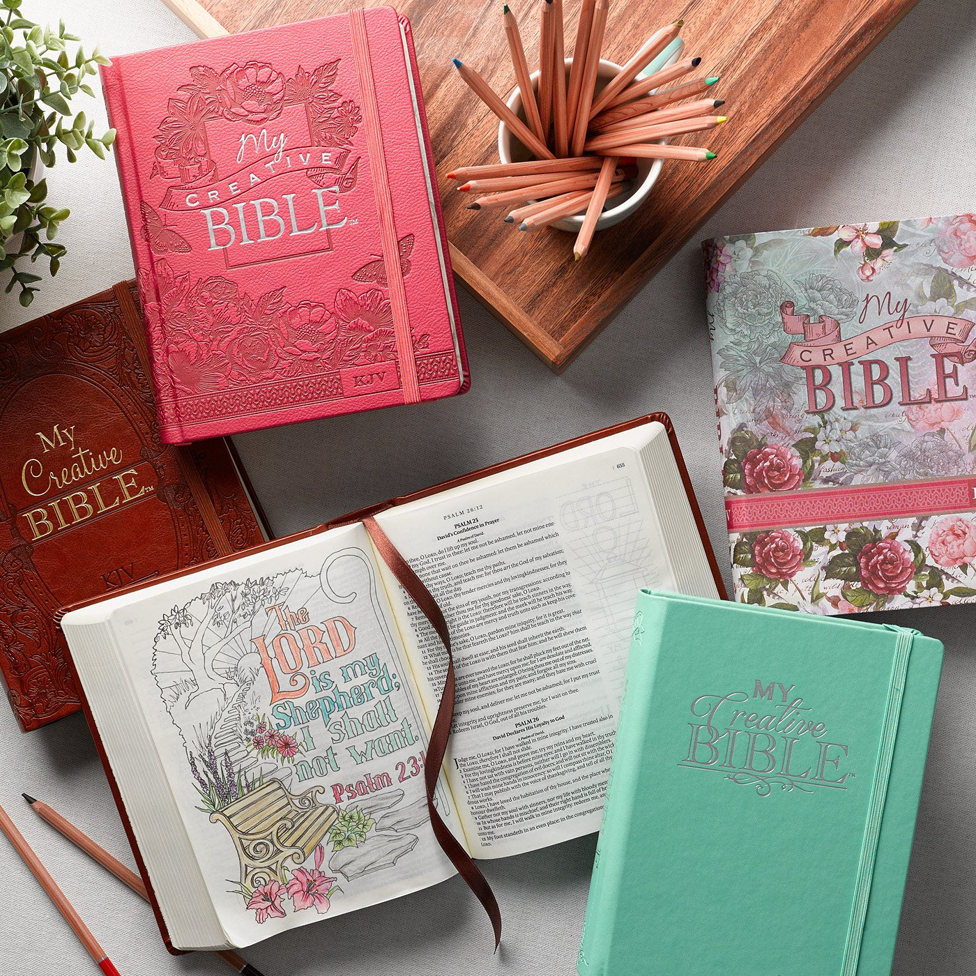 KJV Holy Bible, My Creative Bible, Faux Leather Hardcover - Ribbon Marker, King James Version, Pink Floral W/Elastic Closure