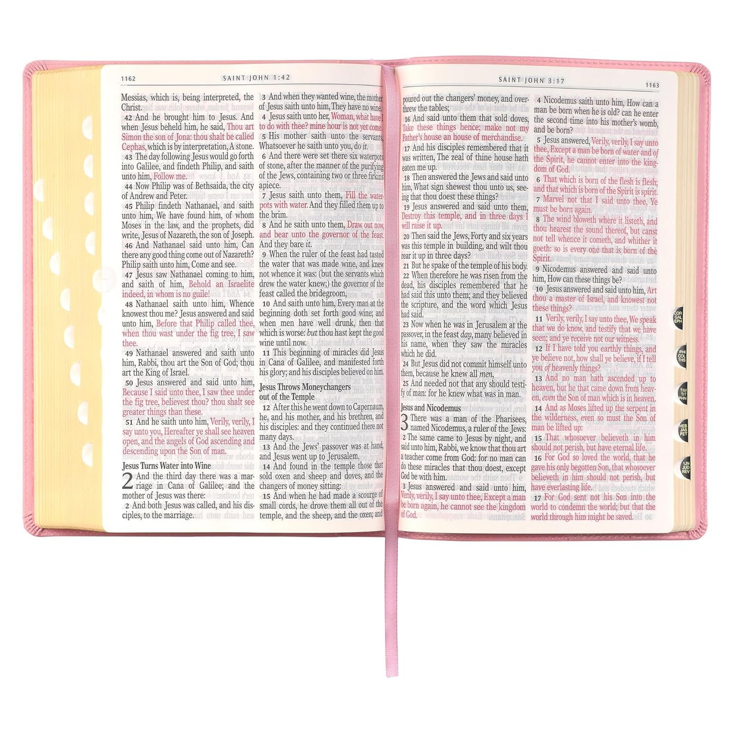 KJV Holy Bible, Giant Print Full-Size Faux Leather Red Letter Edition - Thumb Index & Ribbon Marker, King James Version, Pink