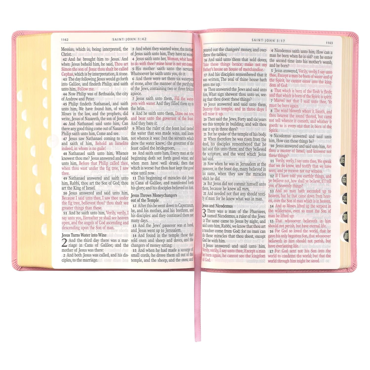 KJV Holy Bible, Giant Print Full-Size Faux Leather Red Letter Edition - Thumb Index & Ribbon Marker, King James Version, Pink