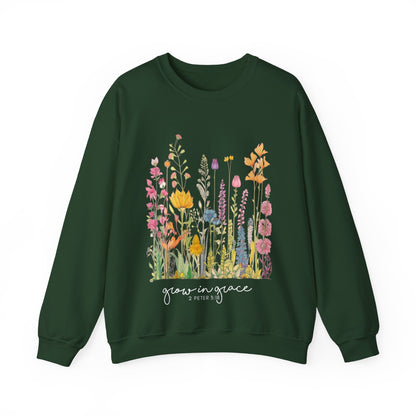 DK. Grow In Grace Design, Inspirational Crewneck Sweatshirt