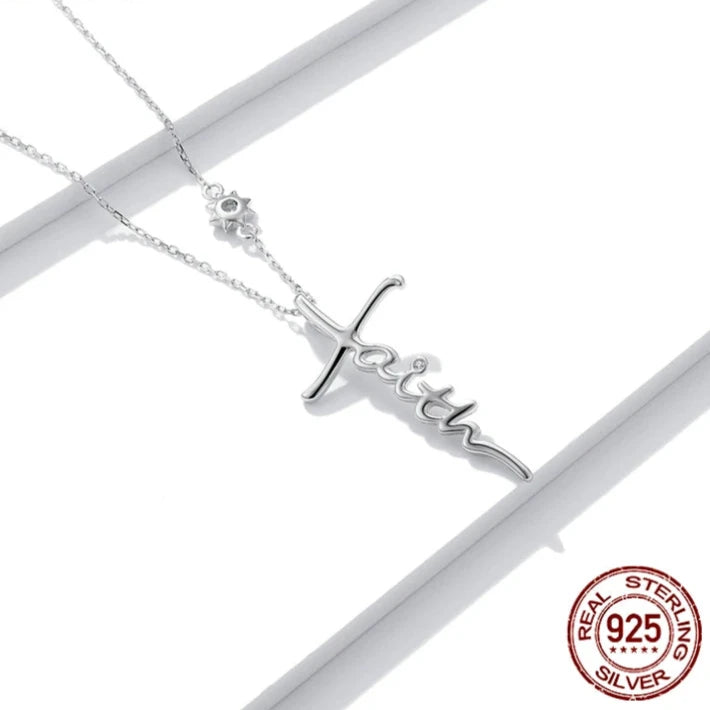 Faith Cross Message Necklace in .925 Sterling Silver Plating