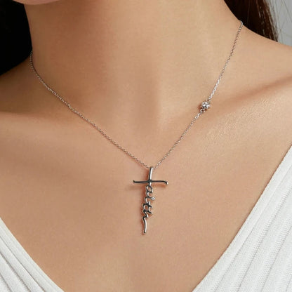 Faith Cross Message Necklace in .925 Sterling Silver Plating