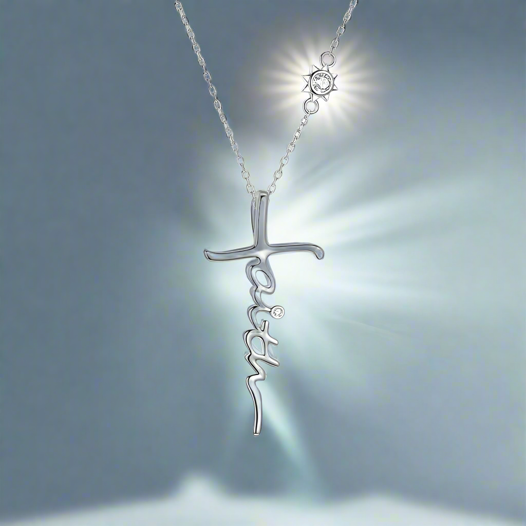 Faith Cross Message Necklace in .925 Sterling Silver Plating