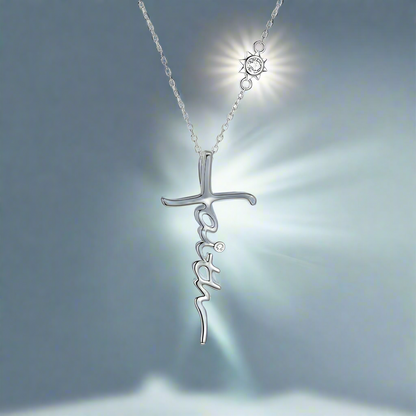 Faith Cross Message Necklace in .925 Sterling Silver Plating