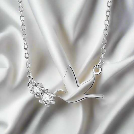 Dainty Dove 925 Sterling Silver CZ Necklace