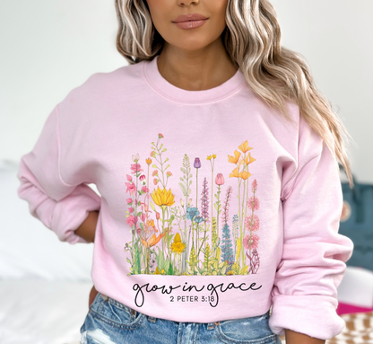 LT. Grow In Grace Design, Inspirational Crewneck Sweatshirt