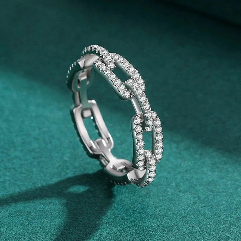 Chain Link Ring .925 Sterling Silver Platinum Plated