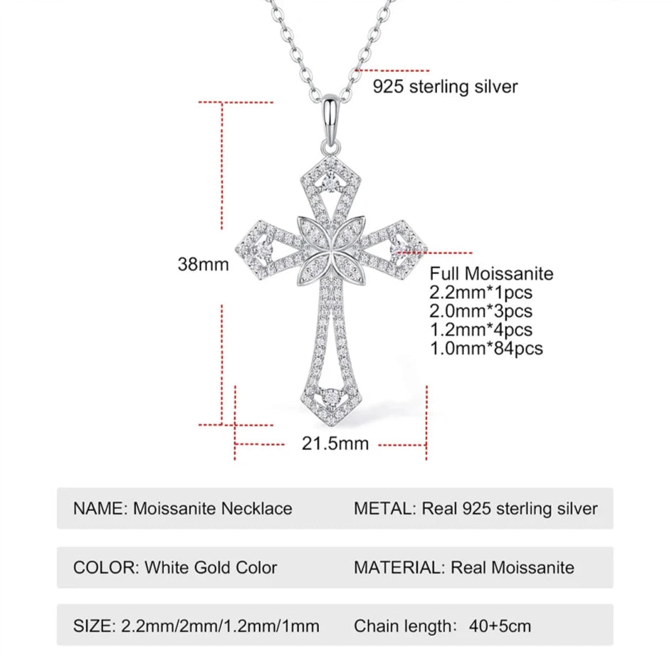 Moissanite Curved Cross Pendant Necklace VVS Moissanite, 925 sterling sliver plated 18k gold