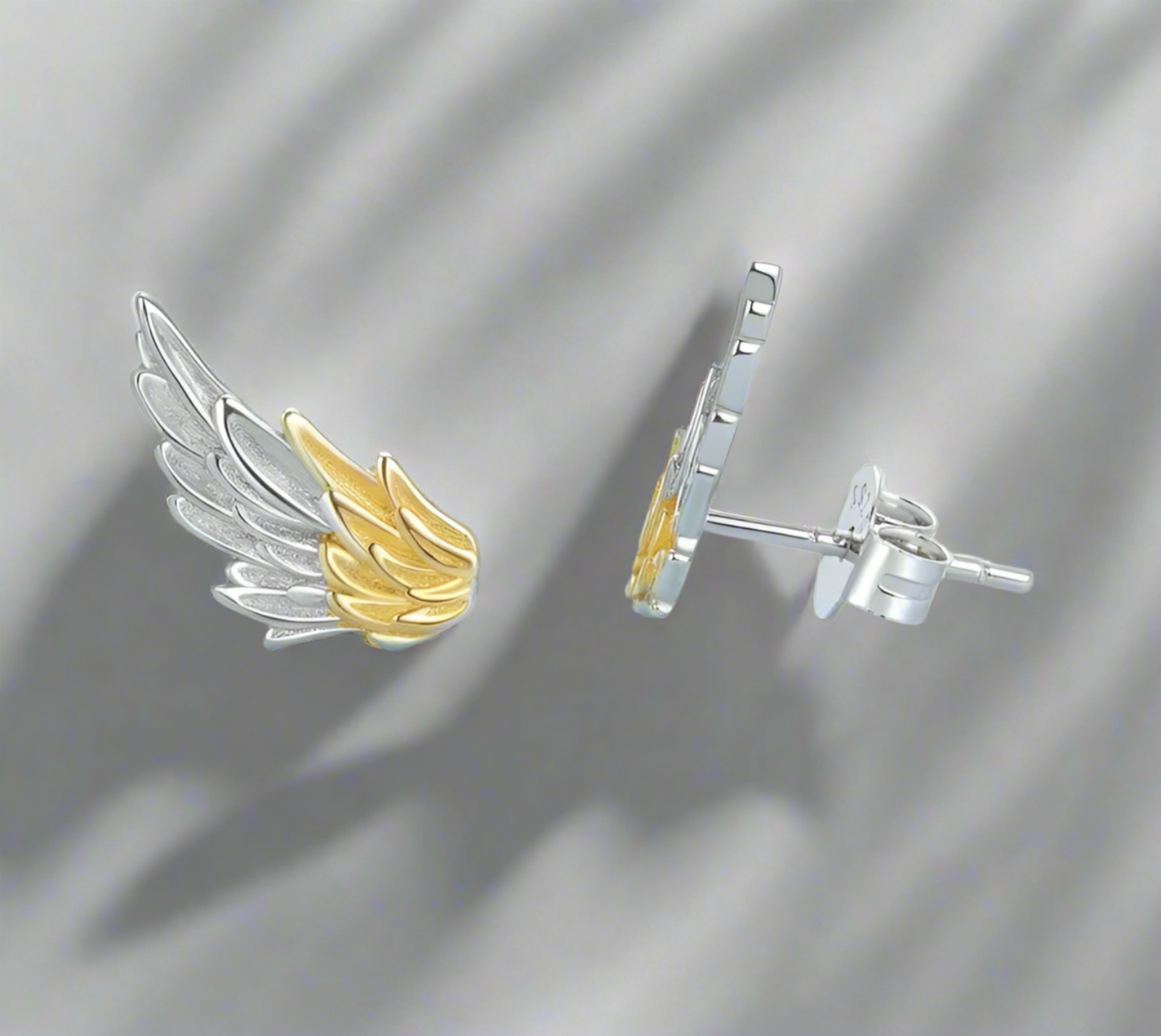 925 Sterling Silver Dainty Angel Wing Stud Earrings 14K Gold Plated