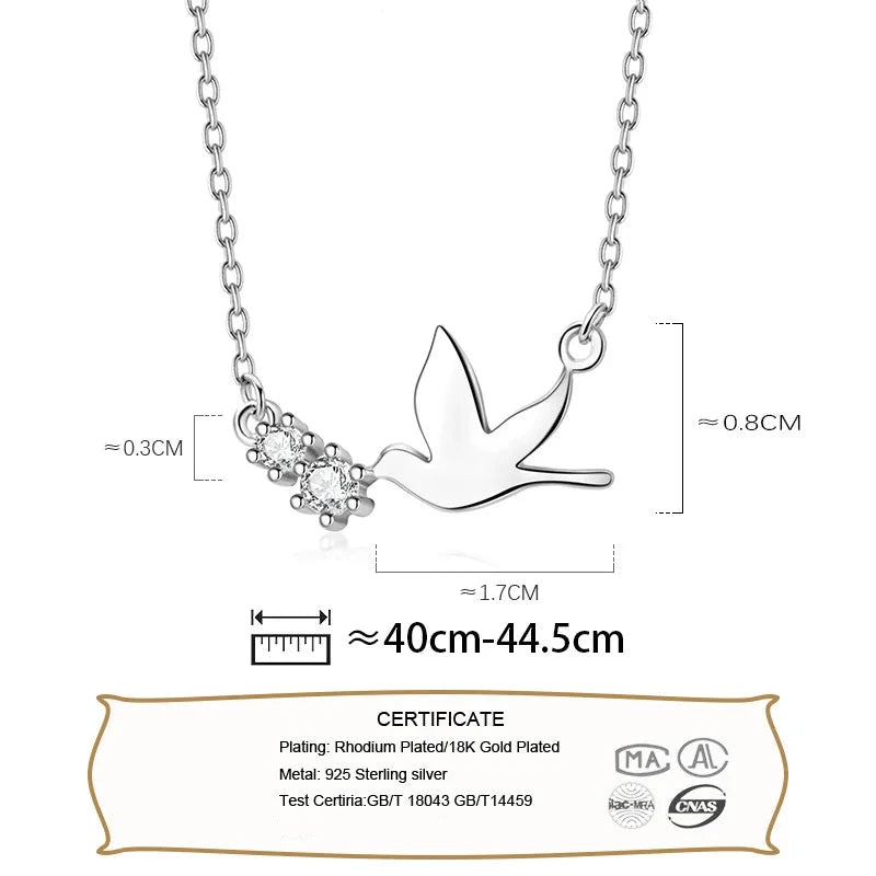 Dainty Dove 925 Sterling Silver CZ Necklace