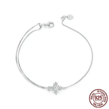 .925 Sterling Silver Dainty Cross Bracelet Plated White Gold Plating