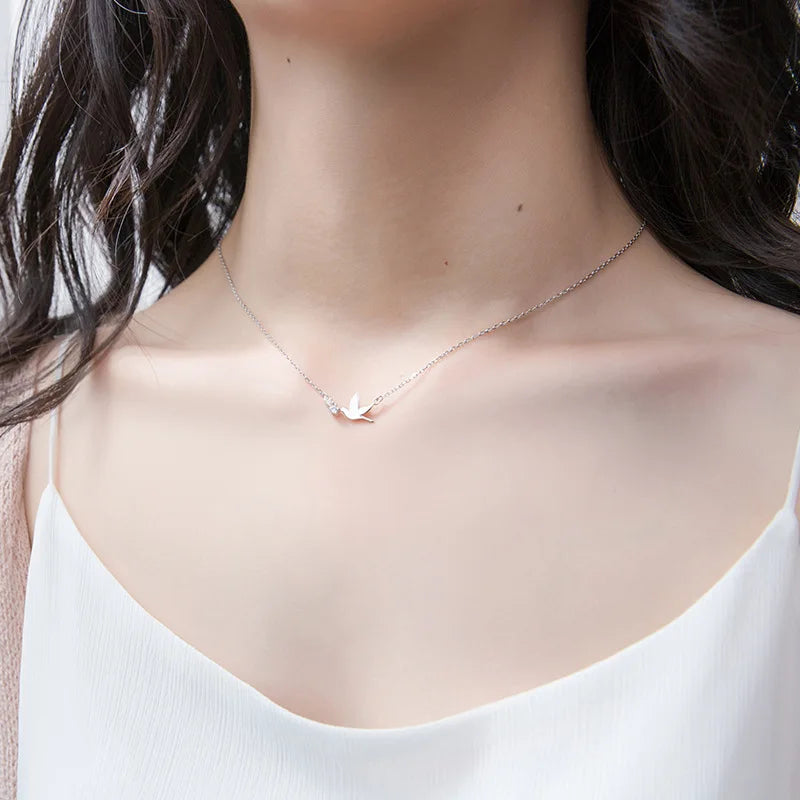 Dainty Dove 925 Sterling Silver CZ Necklace