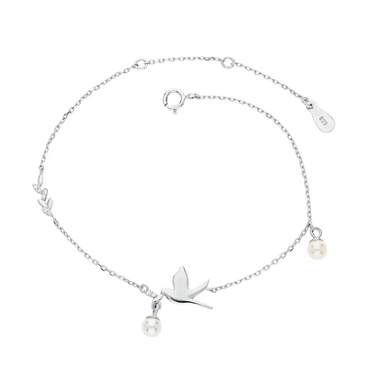 Dainty Freshwater Pearl Peace Dove Bracelet .925 Sterling Silver