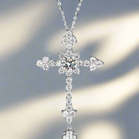 Moissanite Diamond Cross Pendant Necklace 1ct D Color S925 Sterling Silver Fine Jewelry