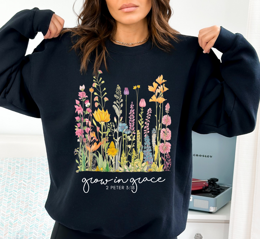 DK. Grow In Grace Design, Inspirational Crewneck Sweatshirt