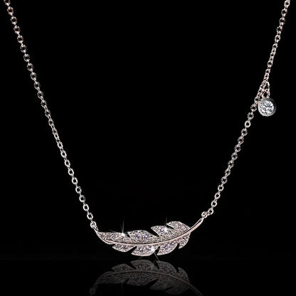 Feather Leaf Micro Pave Necklace Sterling Silver .925