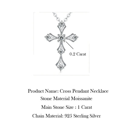 Faith Cross Moissanite Pendant Necklace White Gold Plated 925 Sterling Silver