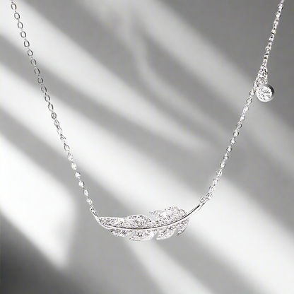 Feather Leaf Micro Pave Necklace Sterling Silver .925