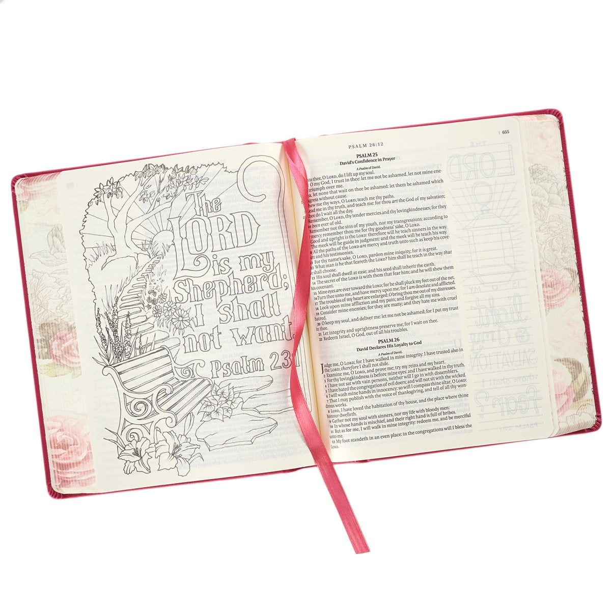 KJV Holy Bible, My Creative Bible, Faux Leather Hardcover - Ribbon Marker, King James Version, Pink Floral W/Elastic Closure