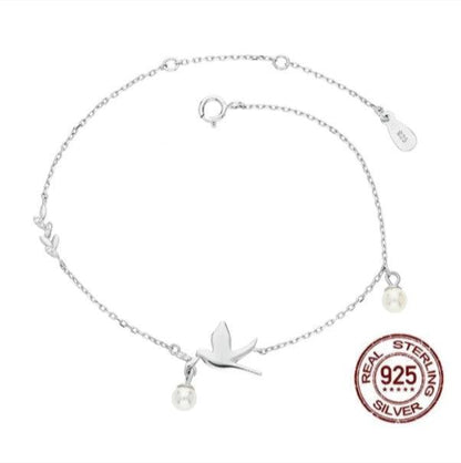 Dainty Freshwater Pearl Peace Dove Bracelet .925 Sterling Silver