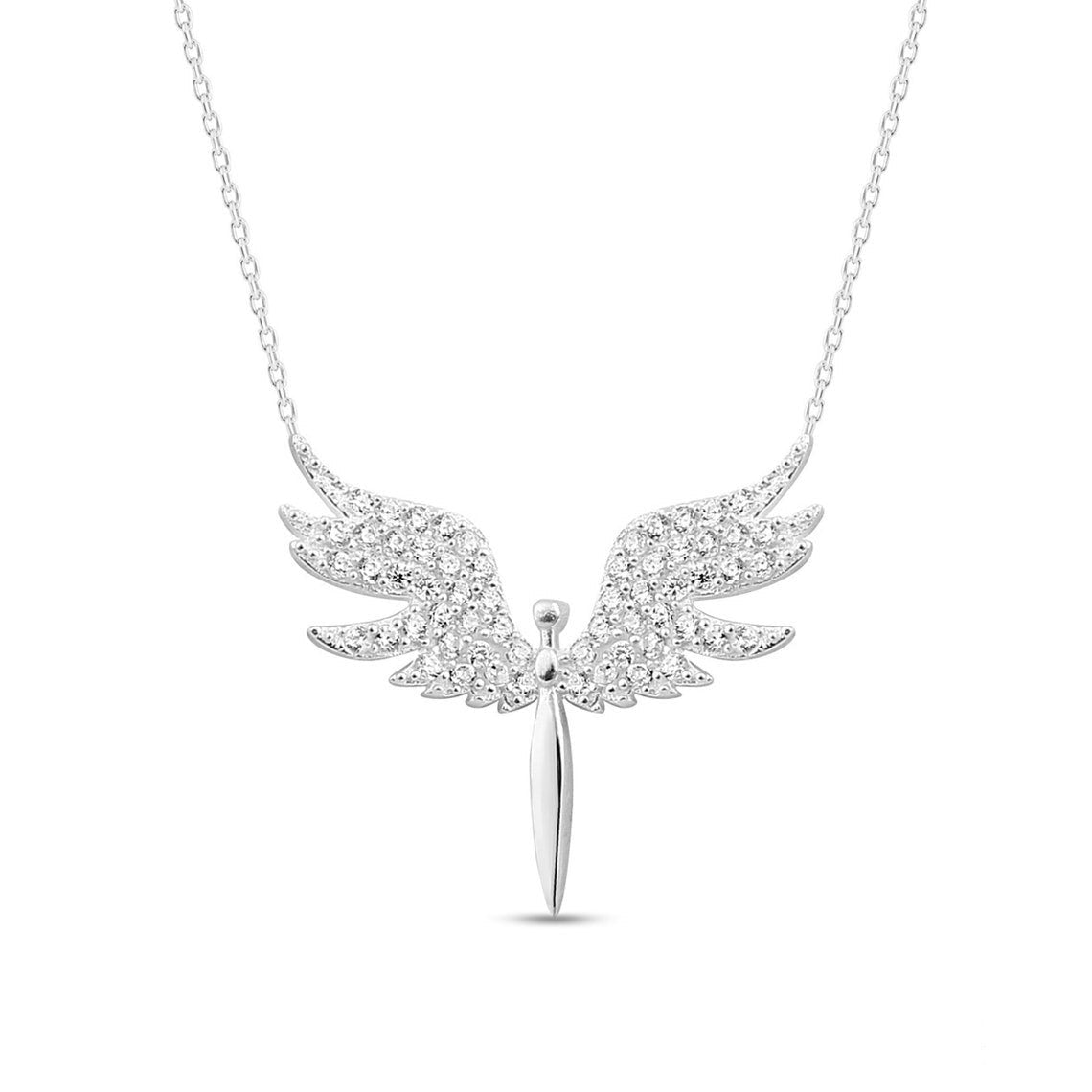 CZ Angel Wings Pendant Necklaces Silver Plated